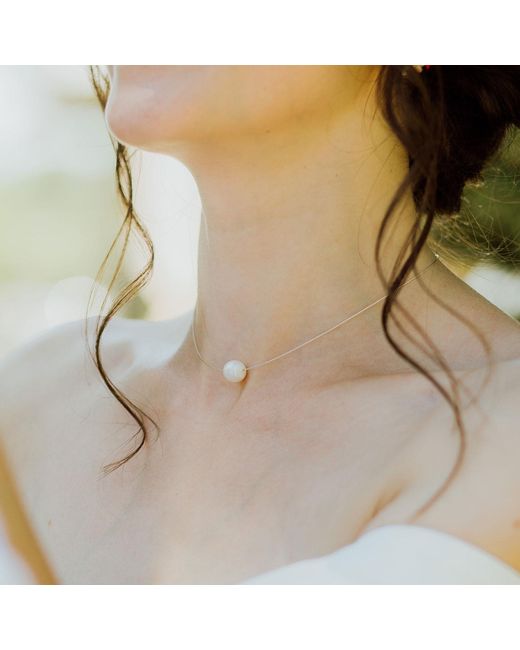 Oana Savu White Floating Freshwater Pearl Chocker Necklace Bridal Necklace Jewelry