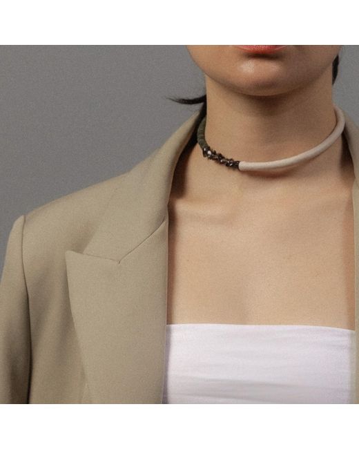 WAIWAI Metallic Off Moss Choker With Smoky Quartz Crystals