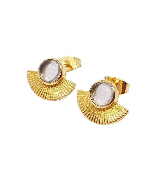 Harfi Metallic Clear Crystal Plated Minimalist Fan Earrings