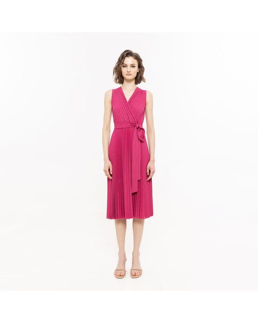 Nissa Purple Lurex Thread Viscose Dress Pink