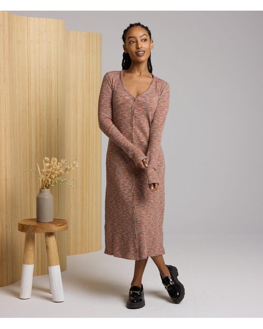 Known Supply Brown Button Up Midi Long Sleeve Dress
