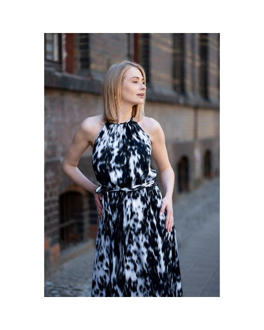 Oh!Zuza Black Neutrals Echo Satin Viscose Rayon Maxi Dress With Belt