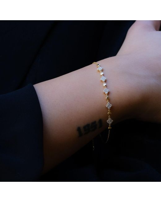 Ebru Jewelry Metallic Blossoming Love Diamond Solid Bracelet
