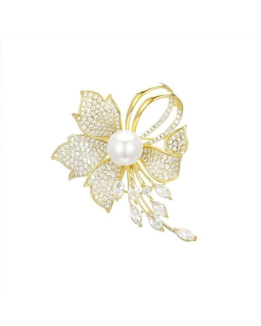 Angel Barocco Metallic Elegant Pearl Floral Brooch
