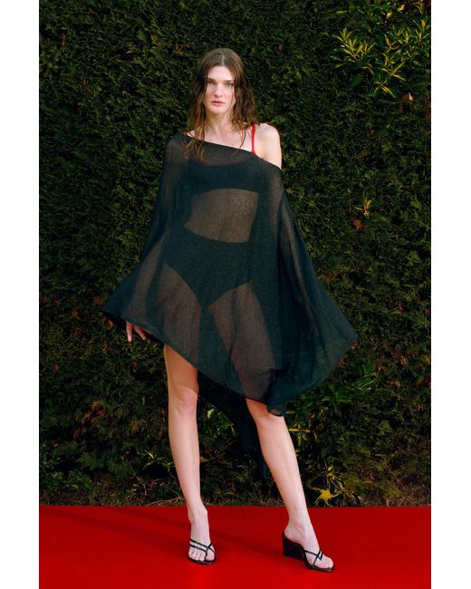 Pcfg Black The Solar Reflections Asymmetric Sheer Pareo Dress