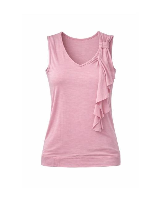 Conquista Pink Asymmetric Ruffle Detail Sleeveless Top