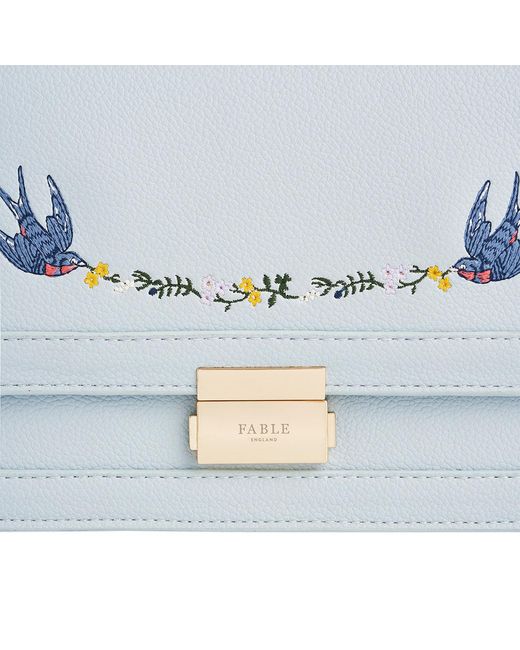 Fable England Blue Bird Embroidered Foldover Bag