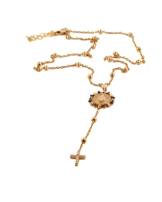 Ebru Jewelry Metallic Sapphire & Diamond Virgin Marry & Cross Pendant Chain Necklace
