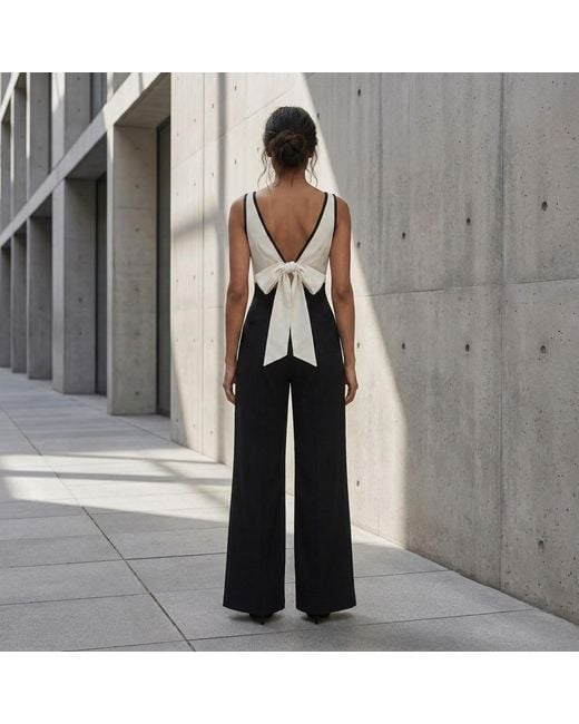 Modenaire Black Two Tone Jumpsuit Sculpted Wrap Form