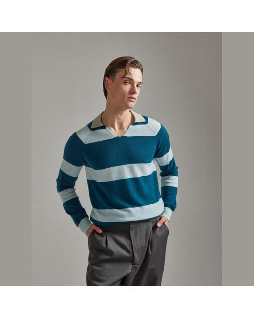 Salts Green Split Neck Polo Stripe Sweater
