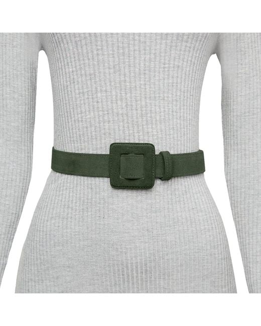 BeltBe Green Suede Mini Square Buckle Belt