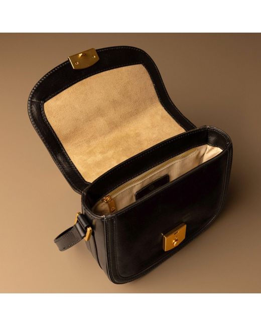 Time Resistance Black Leather Saddle Bag