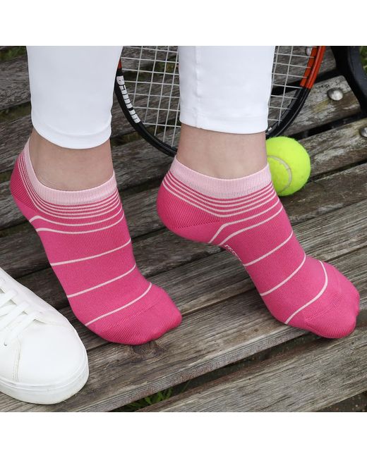 Peper Harow - Made in England Pink Retro Stripe Trainer Socks –