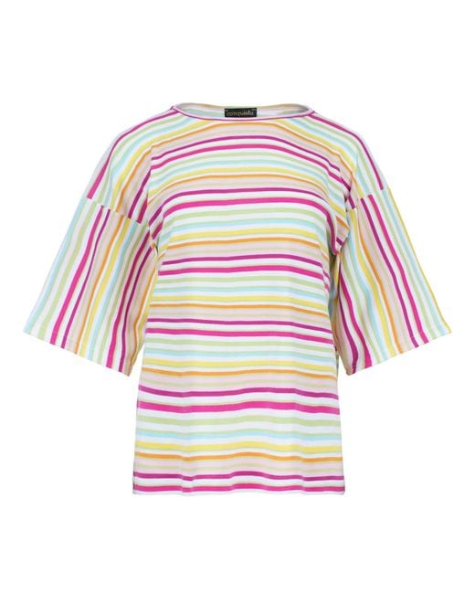 Conquista Multicolor Striped Oversized Cotton Ripstop Top With Elbow-Length Sleeves