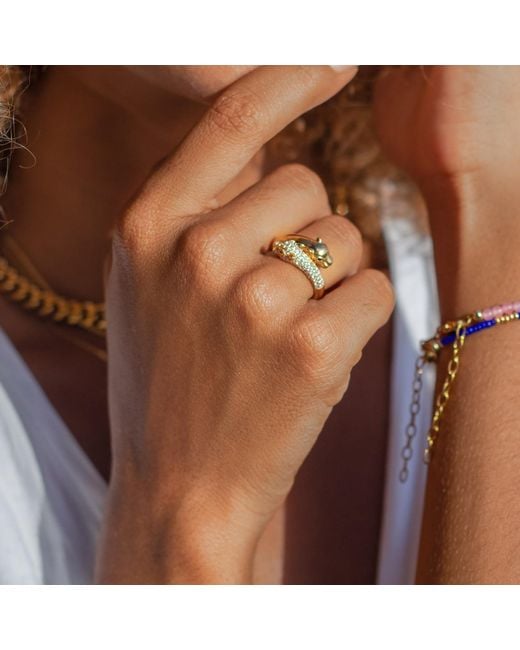 Nialaya Metallic Twisted Sterling Panther Ring