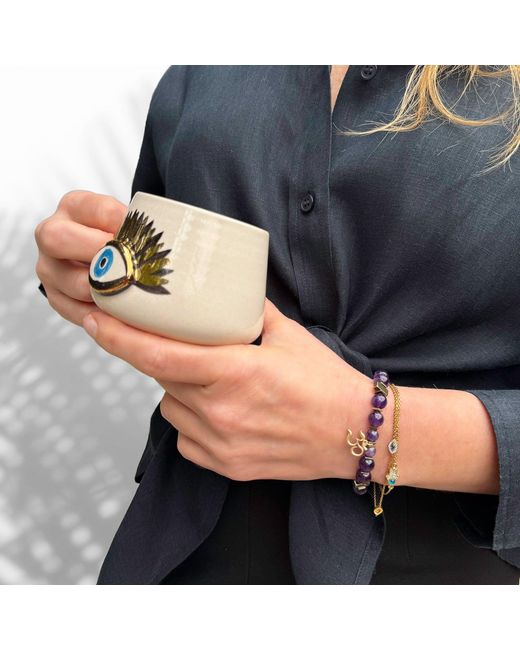 Ebru Jewelry Metallic Minimalist Sparkly Hamsa Hand & Evil Eye Bracelet
