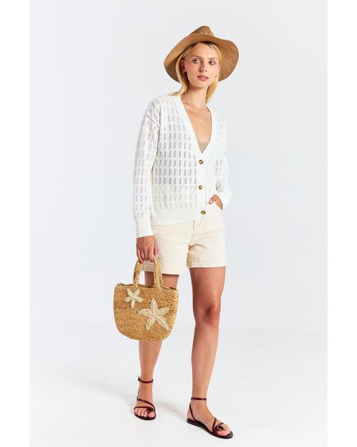 Brodie Cashmere White Scallop Trim Pretty Cardi