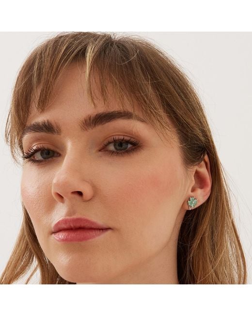 Spero London Four Leaves Clover Sterling Earring & Necklace Set In Green