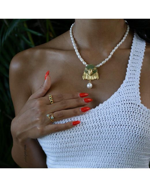 Ebru Jewelry Metallic Emerald Glow Adjustable Plated Stackable Ring