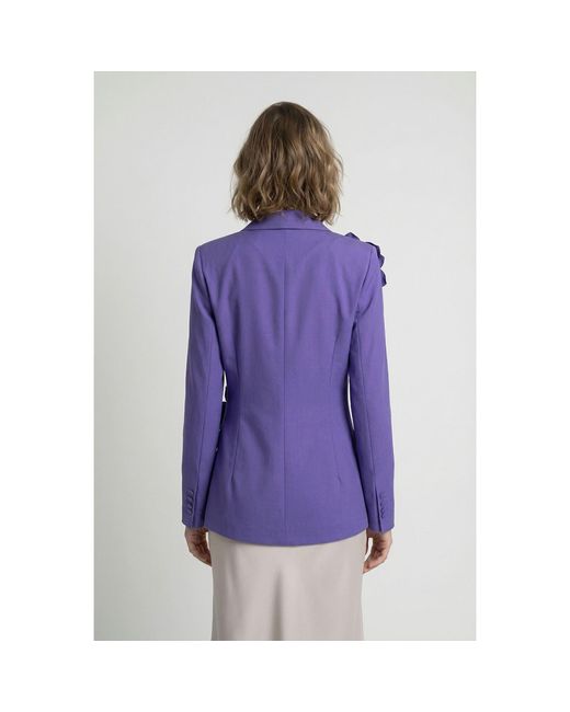 Modenaire Purple Structured Blazer Tailored Fit Floral Appliqué
