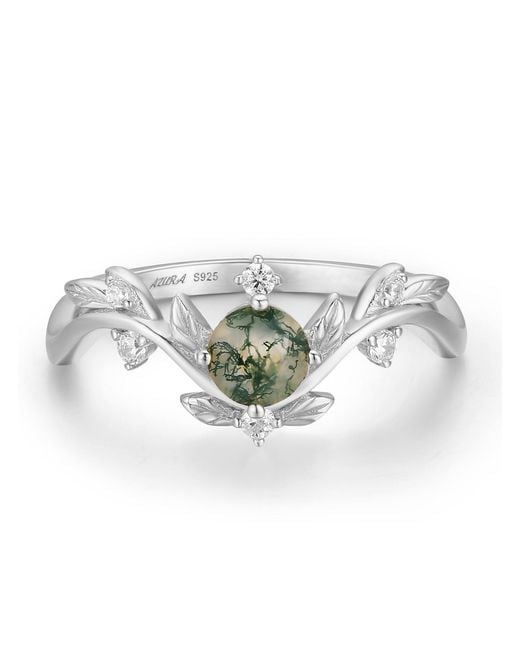 Azura Jewelry New York White Willow Moss Agate Ring Vermeil