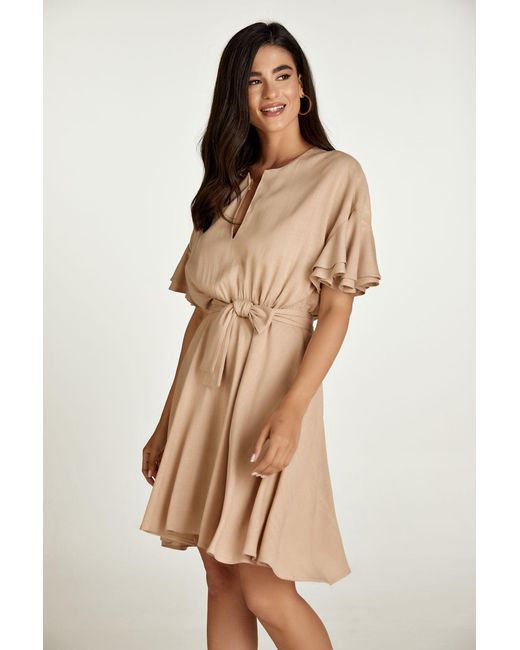 Conquista Natural Dress With Ruffle Sleeves