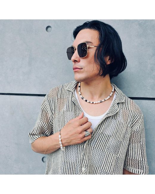 Farra Metallic Freshwater Pearls With Dzi Agate Necklace for men