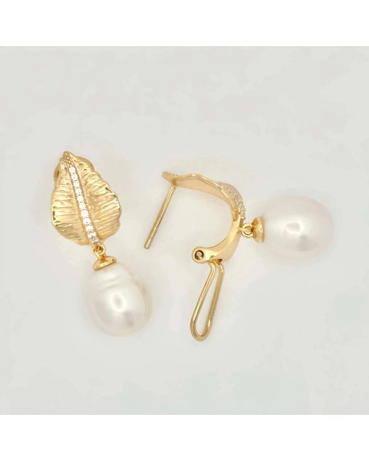 Angel Barocco Metallic Diamond Leaves Baroque Pearl Earrings