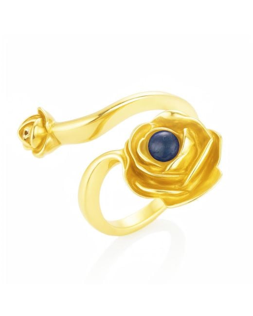 Unaloe Metallic Rose Ring With Natural Sapphire– Adjustable Sterling Flower Jewelry