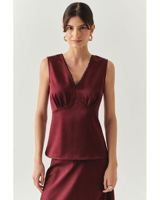 Exquise Purple V Neck Slim Fit Satin Look Cherry Blouse Cherry Blouse