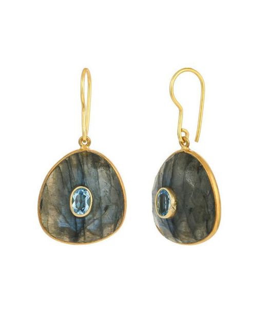 Opium Jewels Green Labradorite Drops With Inlaid Topaz Stones