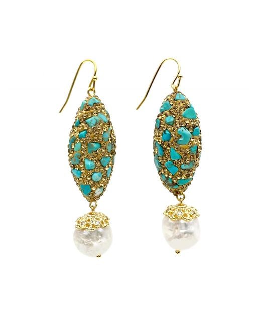 Farra Green Rhinestone Bordered With Freshwater Pearls Earrings
