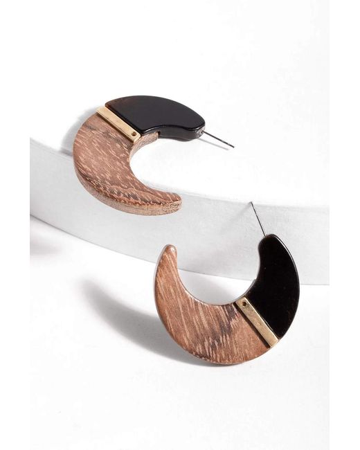 Saachi Metallic Flat Wooden Crescent Earrings