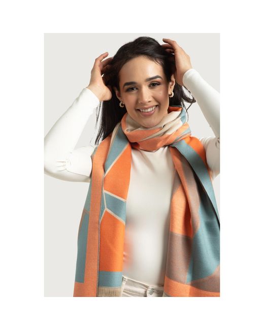 Saachi Orange Reversible Geometric Coral Scarf