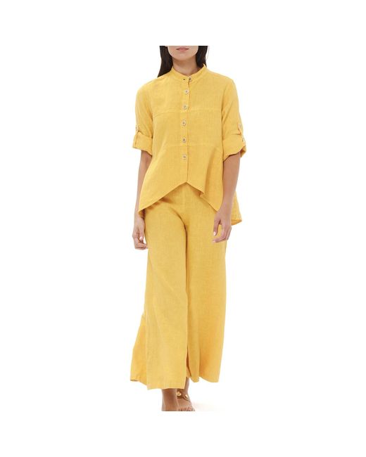 Haris Cotton Yellow Solid Linen Jacket With Roll Tab Sleeves