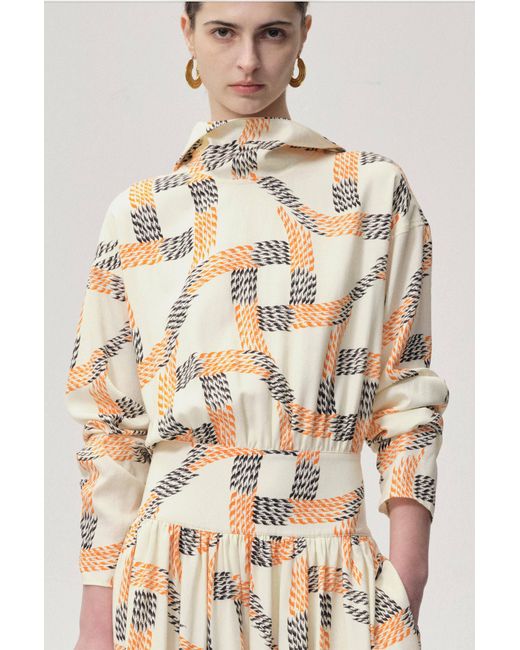 FRONT ROW SHOP Natural Printed Trompe-L'Ceil Dress Multi