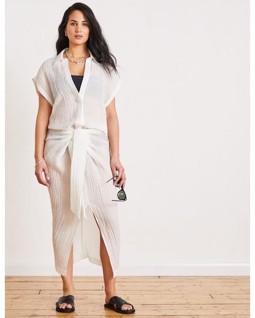 The Summer Edit White Izzy Crinkle Linen Shirt