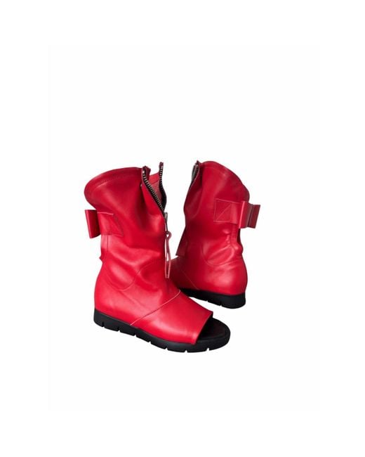 Adrenaline Fashion Red Handcrafted Leather Open-Toe Ankle Boots With Zipper – Genuine Leather Designer Handmade Boots