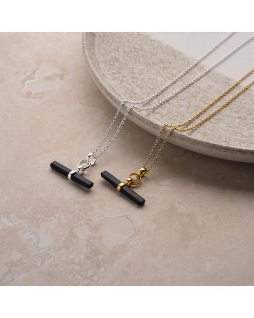 Nellou Jewellery Metallic Onyx T Bar Necklace Sterling
