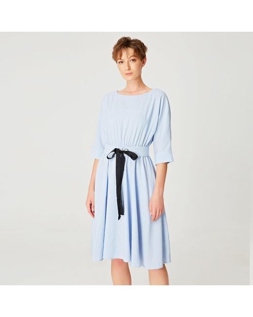 Smart and Joy Blue Wide-Belt Flared Dress