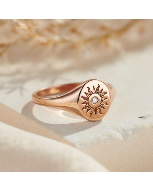 Posh Totty Designs Multicolor Rose Gold Plated Engraved Sunshine Diamond Signet Ring