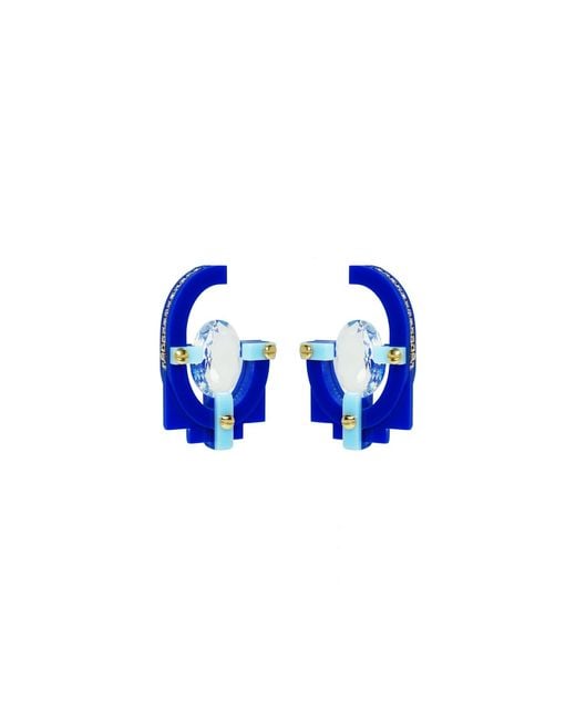 Gissa Bicalho Blue Handmade Acrylic Earring With Oval Cut Stone
