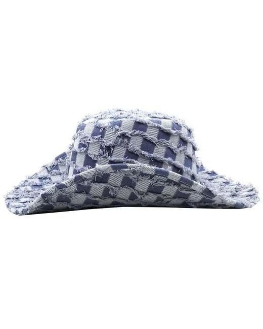 Chanel Joan Elkayam Blue Contrast Denim Frayed Cowboy Hat
