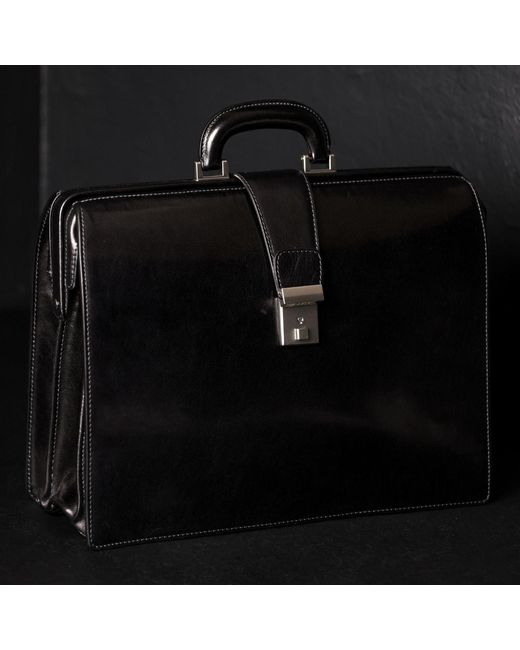 Time Resistance Black Large Leather Briefcase for men