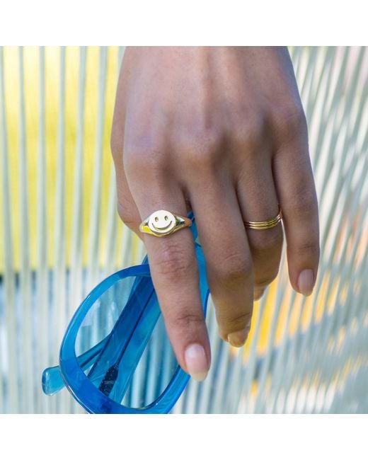 Kris Nations Yellow Happy Smiley Face Signet Ring Vermeil