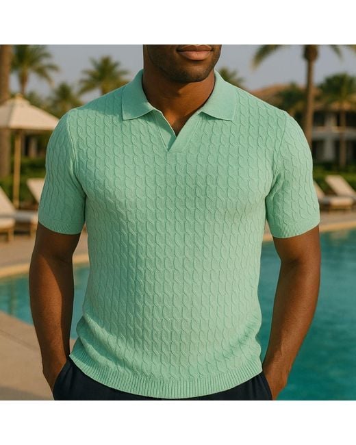 Live Kolibri Green Resort Wear Cashmere Feel Polo Shirt for men