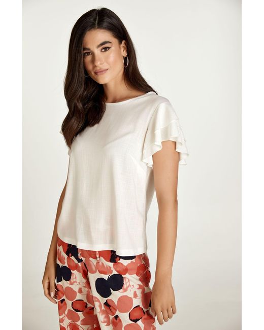 Conquista White Neutrals Frill Detail Ecru Top