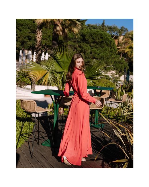 Teodora Milano Pink Portofino Silk Chemisier Long Dress Coral
