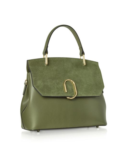 Le Parmentier Green Thais Suede & Leather Satchel Bag