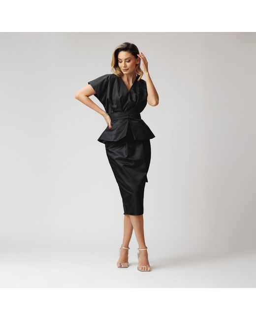 concept A trois Black Pleated Skirt With Pockets, Made Of Taffeta